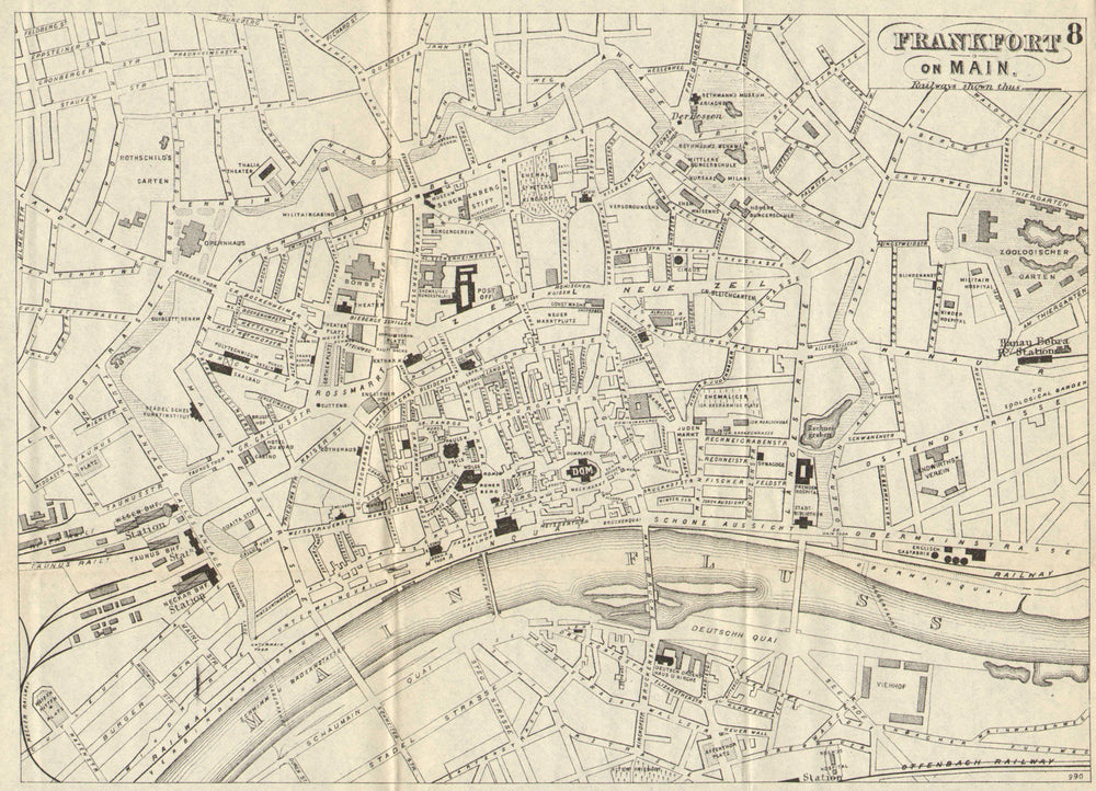 FRANKFURT AM MAIN. Antique town plan. City map. Germany. BRADSHAW 1890 old
