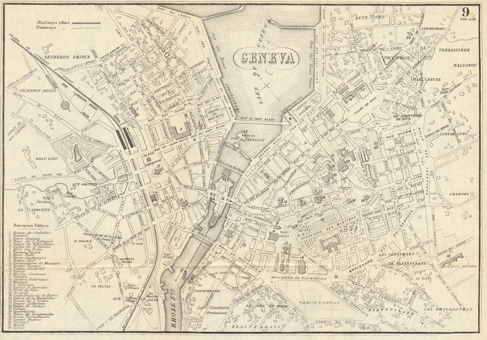 GENEVA GENÈVE GENF. Antique town plan. City map. Switzerland. BRADSHAW 1890