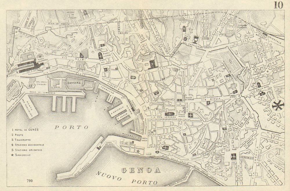 GENOA GENOVA GÊNES. Antique town plan. City map. Italy. BRADSHAW 1890 old