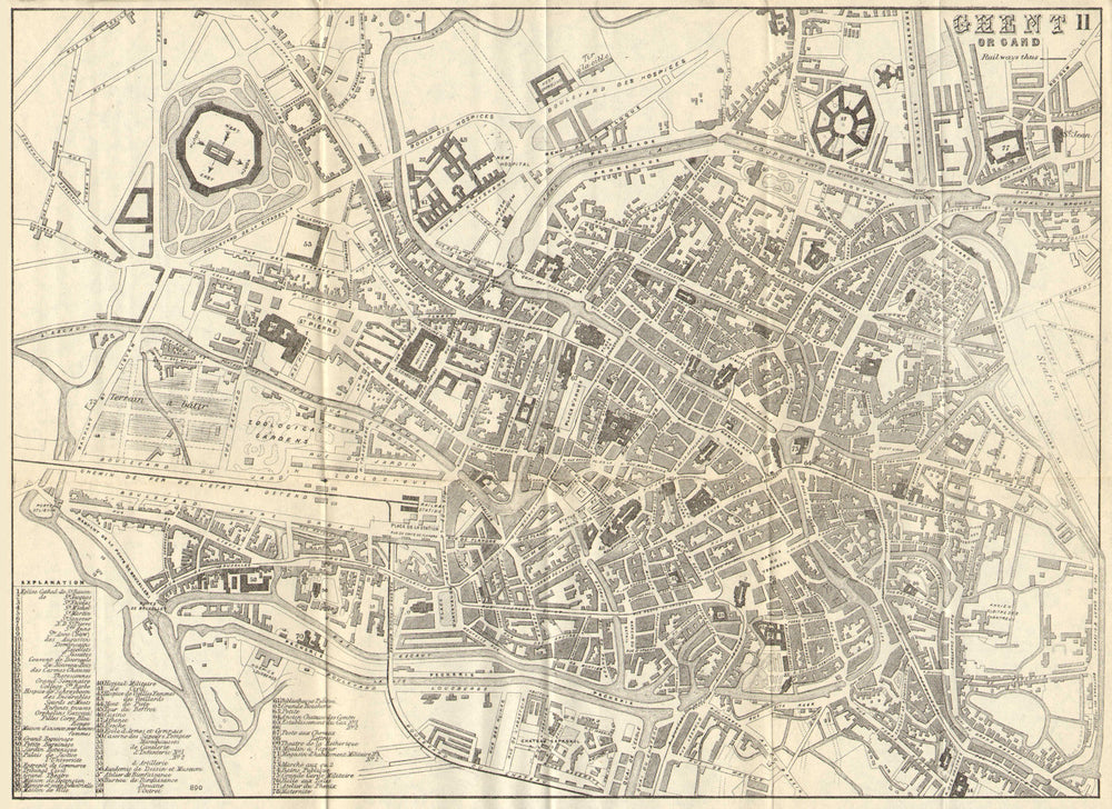 GHENT GENT GAND. Antique town plan. City map. Belgium. BRADSHAW 1890 old