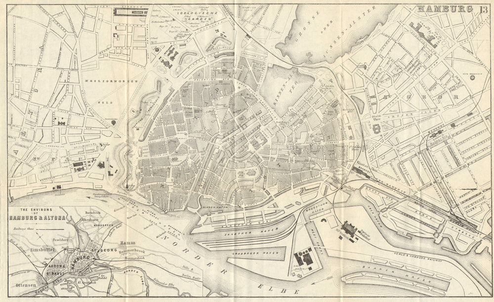 HAMBURG. Antique town plan. City map. Germany. BRADSHAW 1890 old