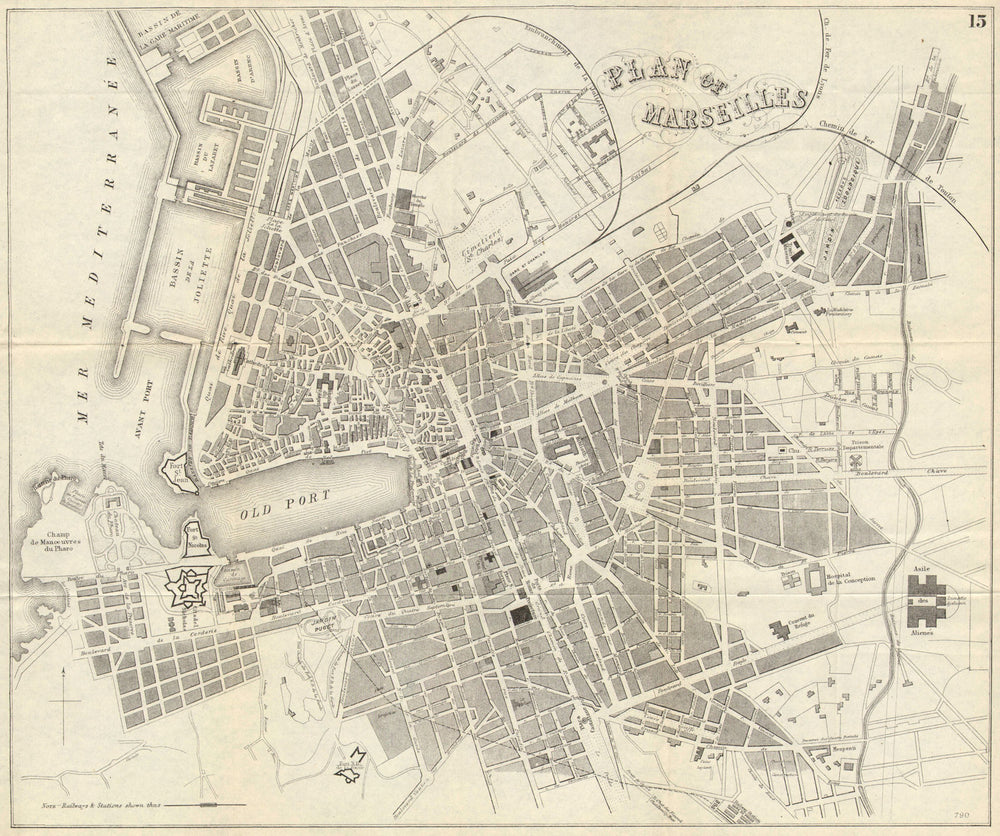 MARSEILLES. Antique town plan. City map. France. BRADSHAW 1890 old