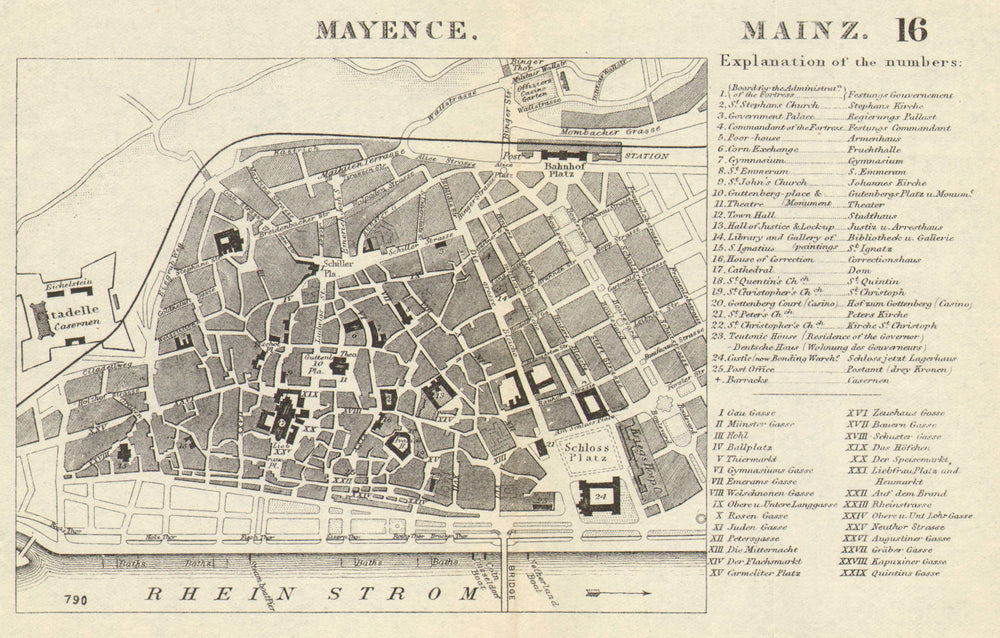 MAYENCE MAINZ. Antique town plan. City map. Germany. BRADSHAW 1890 old