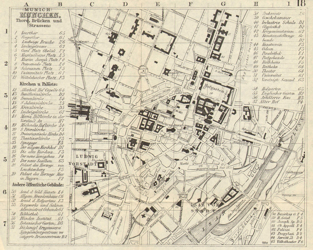 MUNICH MÜNCHEN MUNCHEN. Antique town plan. City map. Germany. BRADSHAW 1890