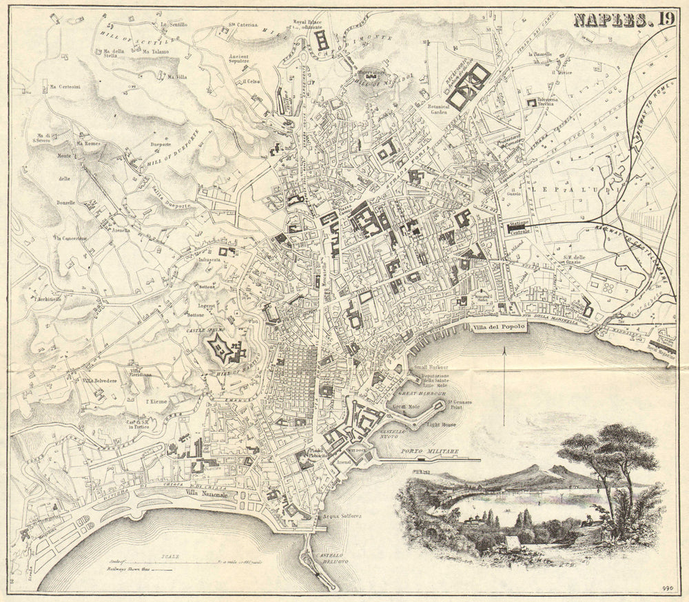 NAPLES NAPOLI. Antique town plan. City map. Italy. BRADSHAW 1890 old