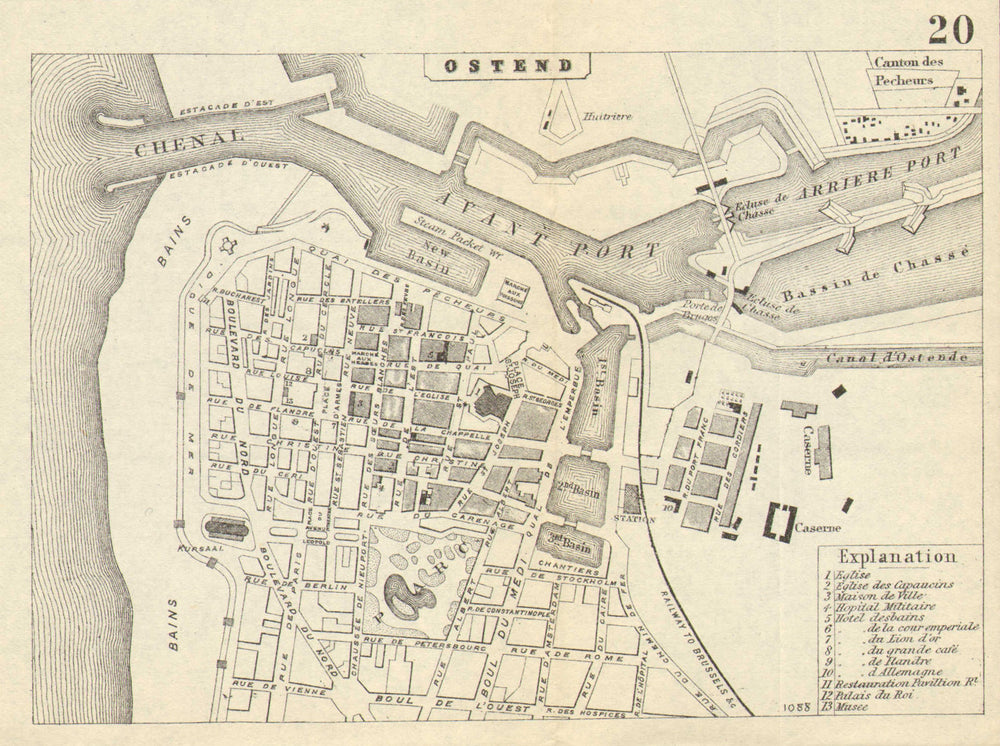 OSTEND OOSTENDE OSTENDE. Antique town plan. City map. Belgium. BRADSHAW 1890