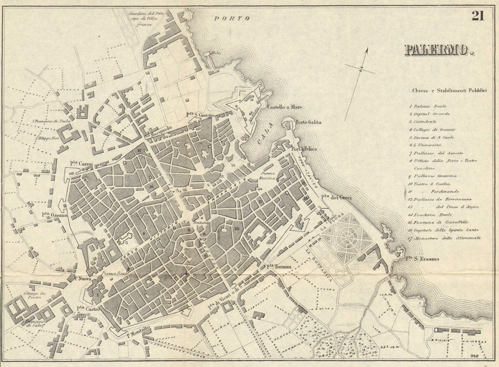 PALERMO. Antique town plan. City map. Italy. BRADSHAW 1890 old