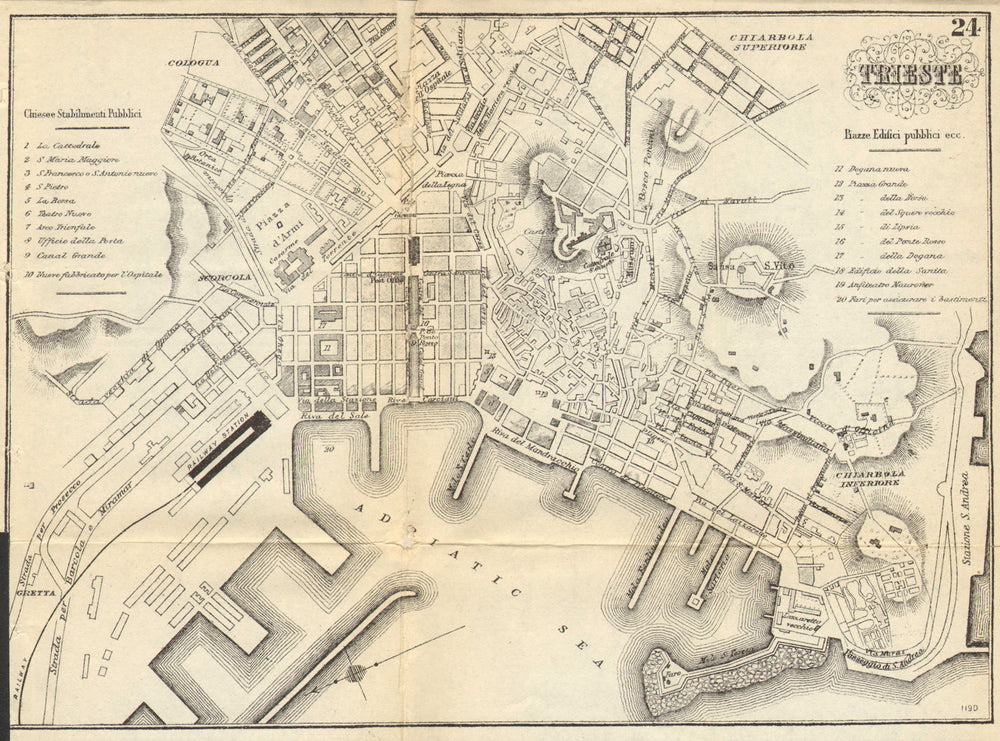 TRIESTE TRST. Antique town plan. City map. Italy. BRADSHAW 1890 old