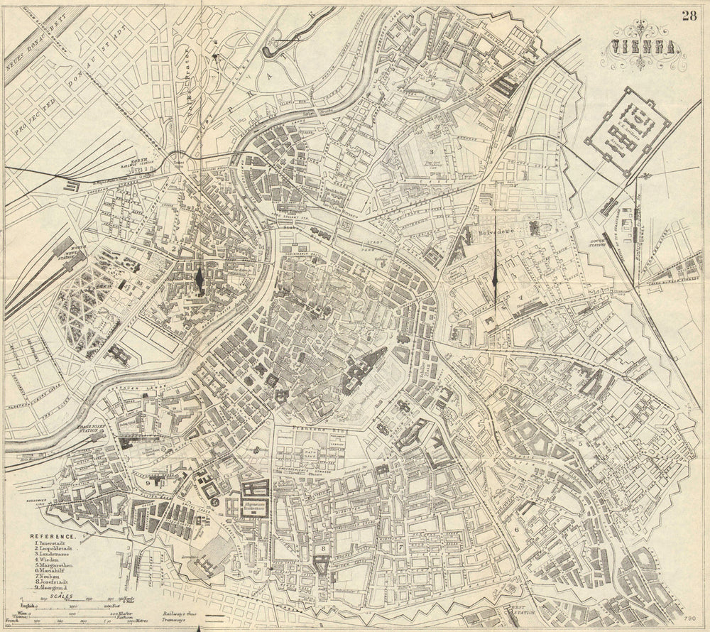 VIENNA WIEN. Antique town plan. City map. Austria. BRADSHAW 1890 old