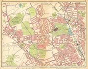 LONDON N. Muswell Hill Alexandra Park Wood Green Finchley Crouch End 1925 map