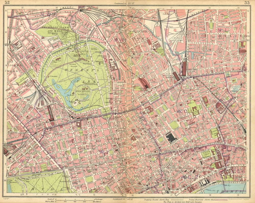 LONDON. Regents Park Camden Town Marylebone St John's Wood Bloomsbury 1925 map