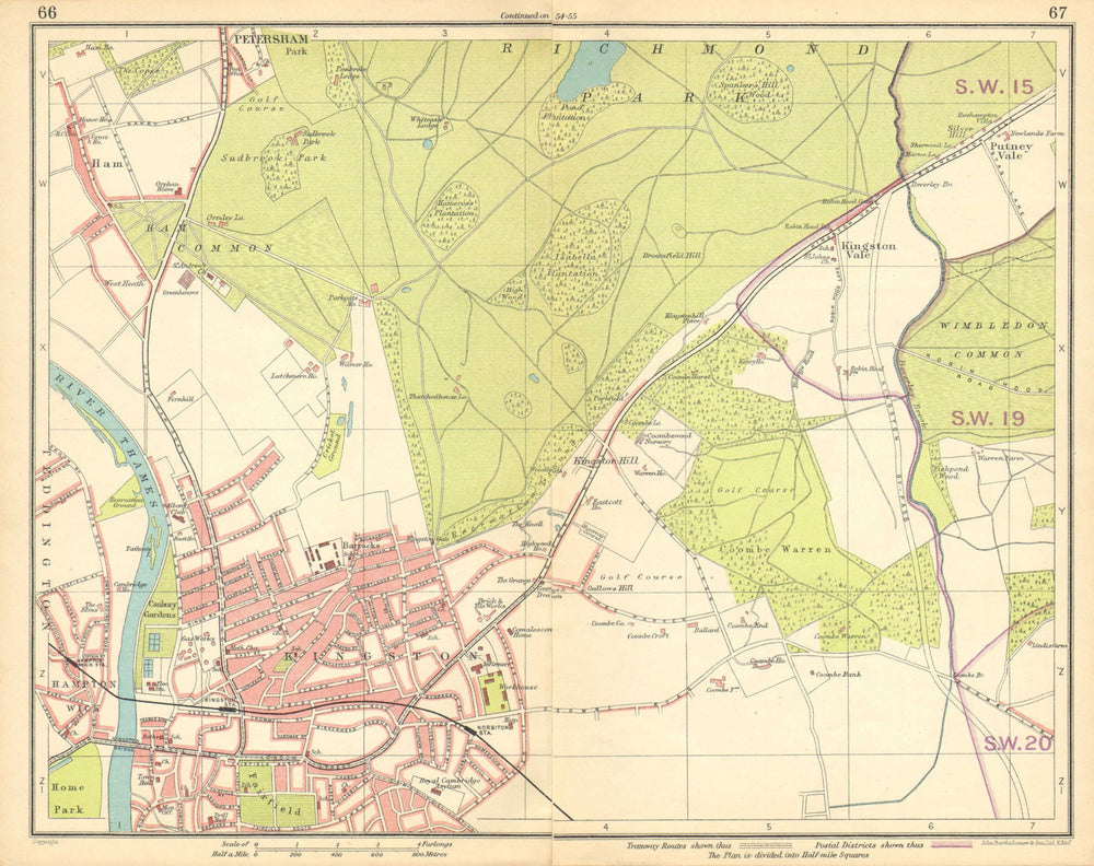 LONDON SW. Richmond Wimbledon Putney Twickenham Kingston-upon-Thames 1925 map
