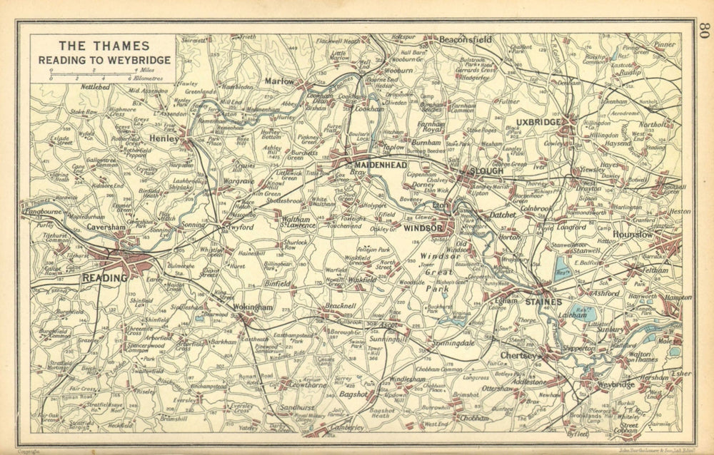 THAMES VALLEY. Reading Maidenhead Windsor Slough Uxbridge Henley 1925 old map