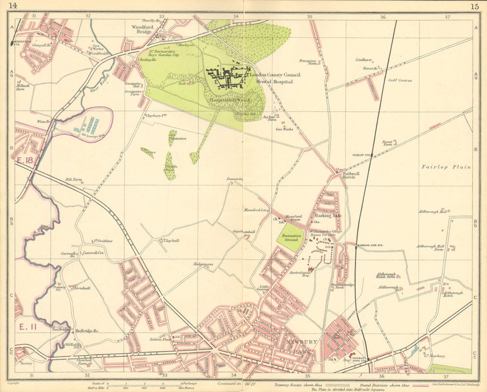 LONDON NE.Fulwell Cross Barkingside Fairlop Newbury Park Woodford Brg 1930 map