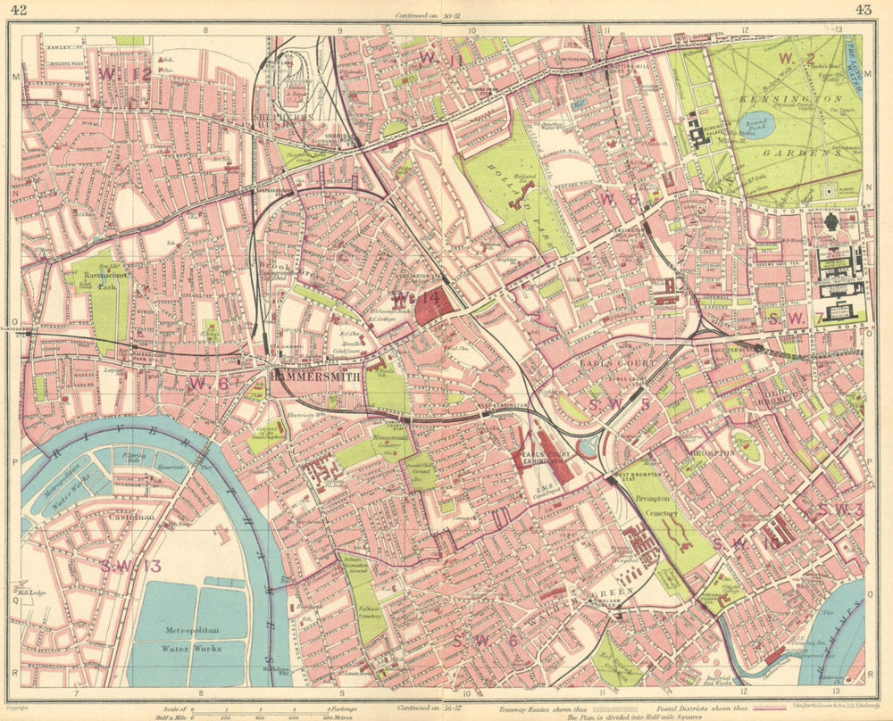 LONDON.Hammersmith Kensington Shepherds Bush Earls Court Notting Hill 1930 map