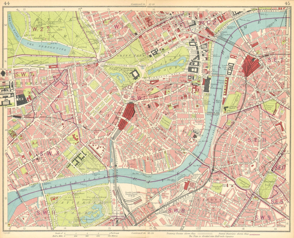 LONDON. Brompton Pimlico Mayfair Westminster Chelsea Lambeth West End 1930 map