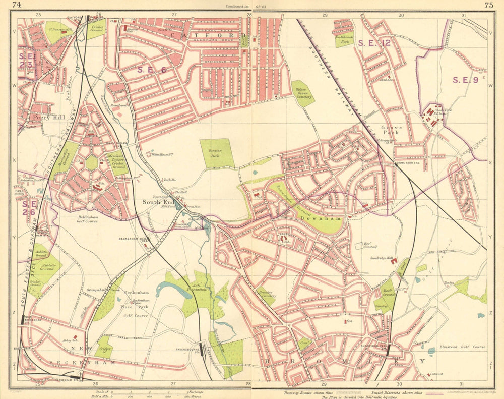 LONDON SE. Rushey Green Grove Park Catford Sydenham Beckenham Bromley 1930 map