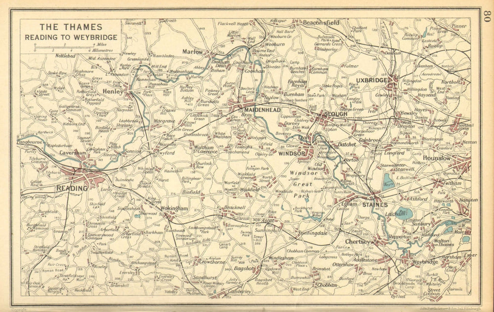 THAMES VALLEY.Reading Maidenhead Windsor Uxbridge Henley Marlow 1930 old map