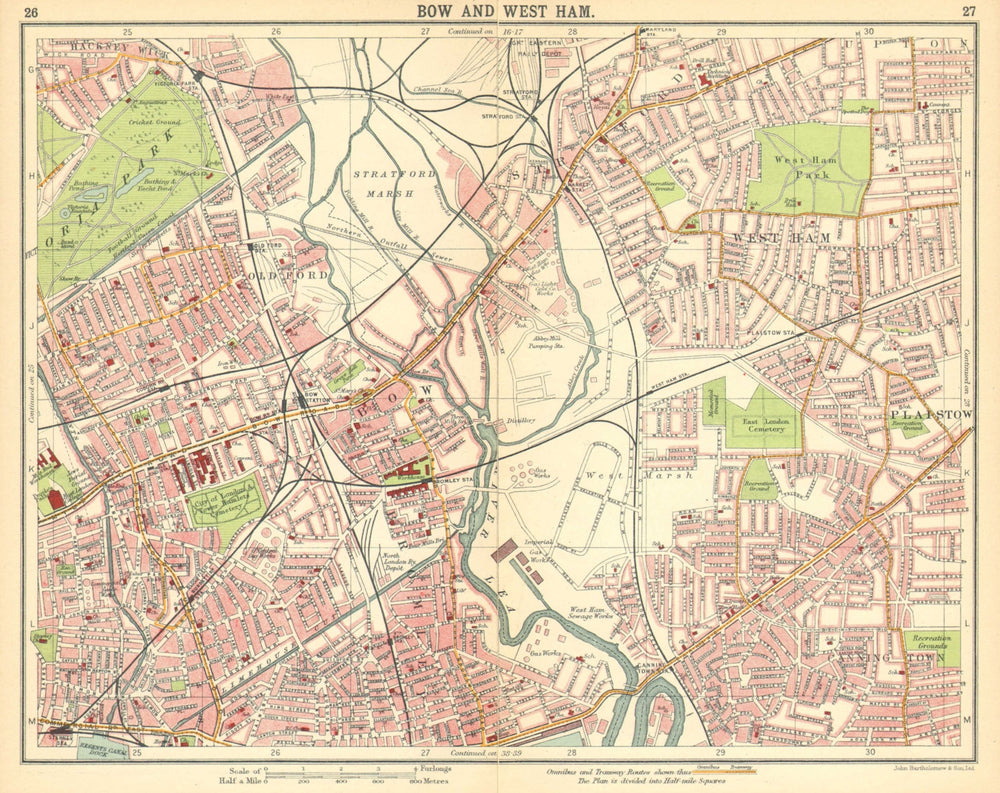 LONDON E. Bow West Ham Bromley Stratford Plaistow Poplar Canning Town 1921 map