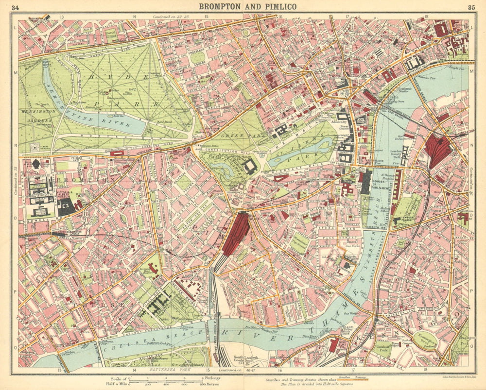 LONDON. Brompton Pimlico Mayfair Westminster Chelsea Lambeth West End 1921 map