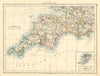 SOUTH WEST ENGLAND.Devon Cornwall Dorset Somerset.Telegraphs.JOHNSTON 1899 map