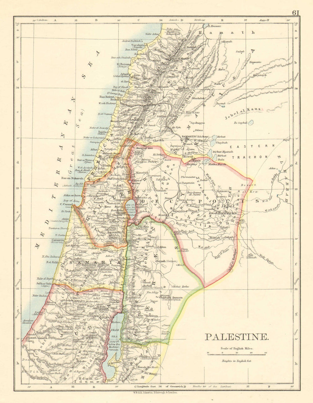 PALESTINE. Galilee Samaria Judea Perea Phoenicia Decapolis. JOHNSTON 1899 map