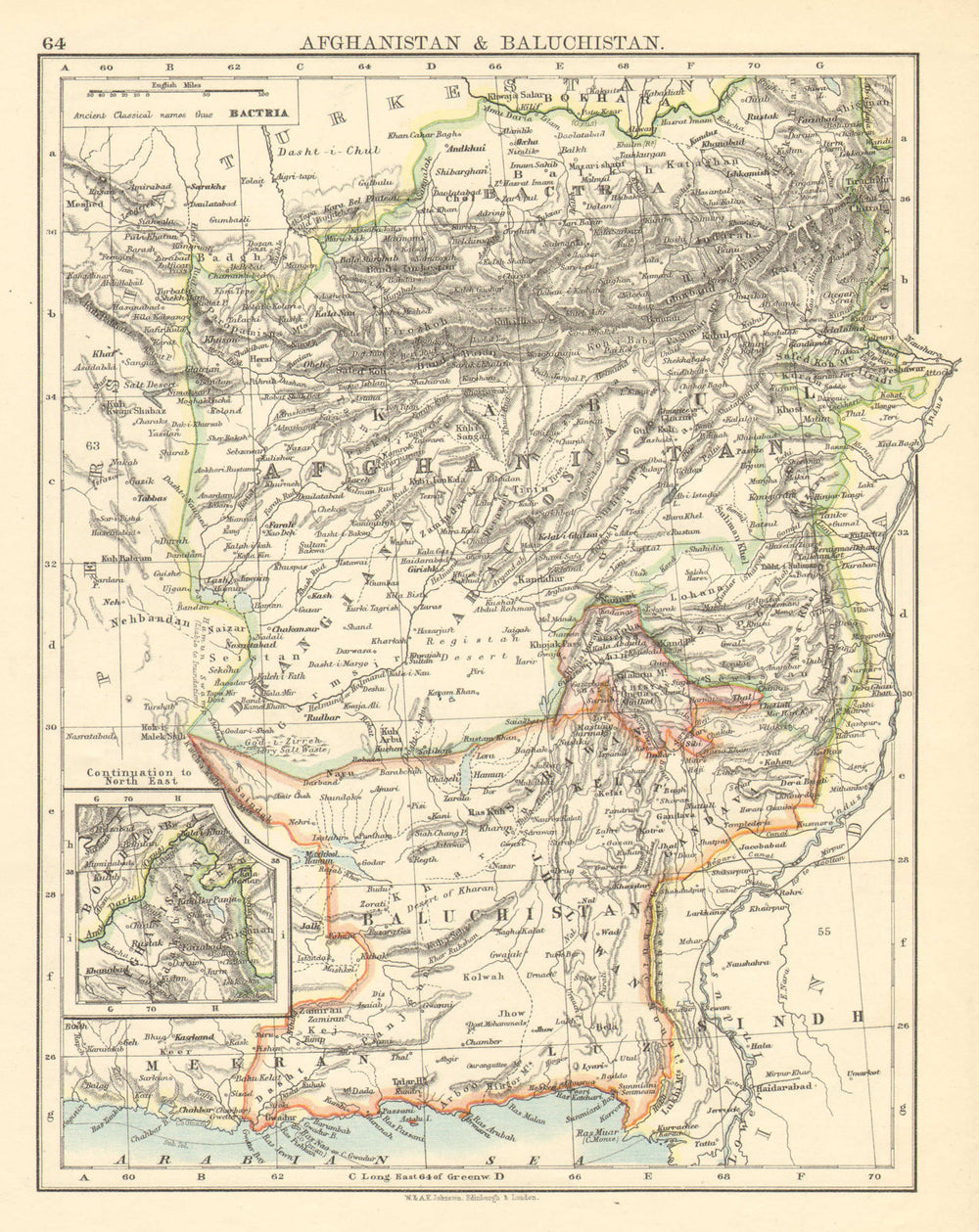 AFGHANISTAN & BALUCHISTAN. Kabul.British Baluchistan (pink).Pakistan  1899 map