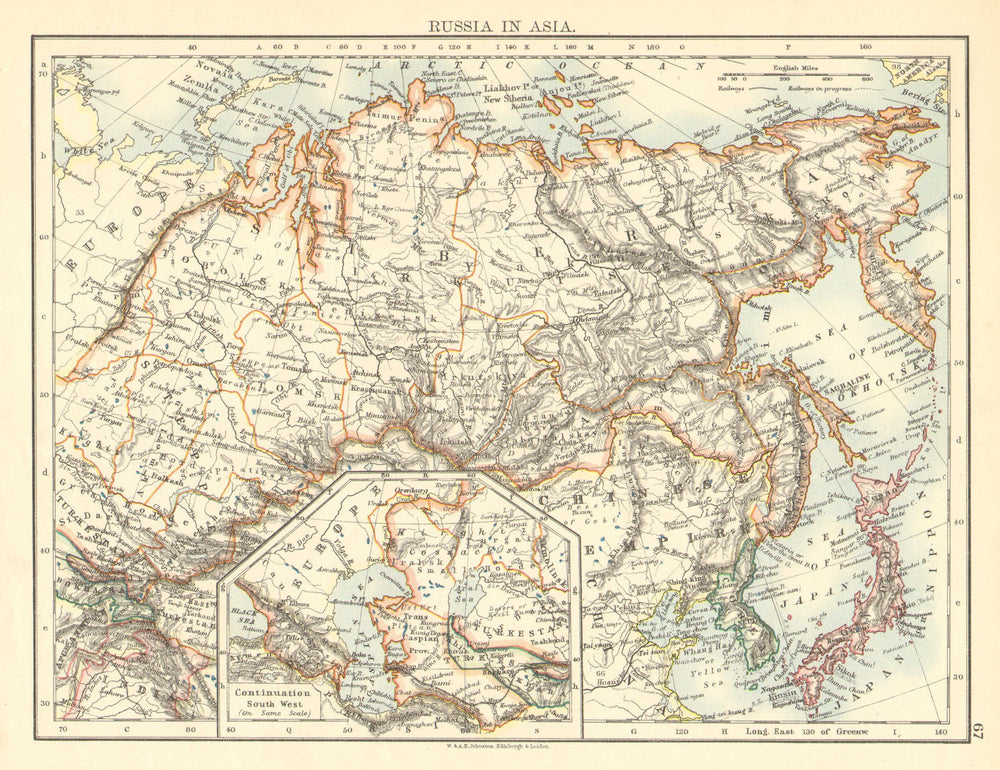 RUSSIA IN ASIA. Shows Trans-Siberian railway under construction  1899 old map