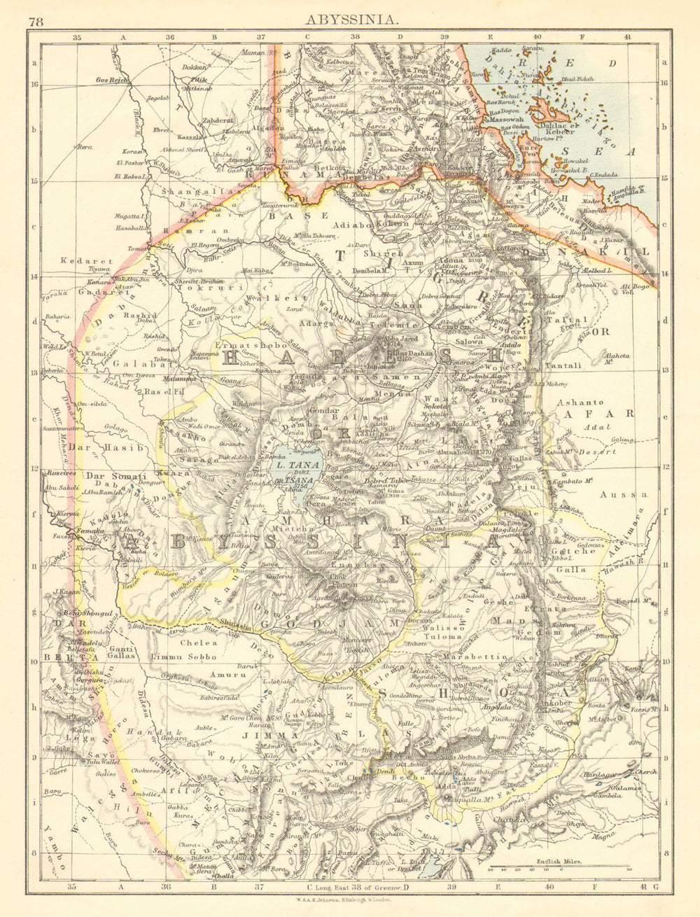 HABESH or ABYSSINIA. Tigre Amhara Shoa Godjam. Ethiopia. JOHNSTON 1899 old map
