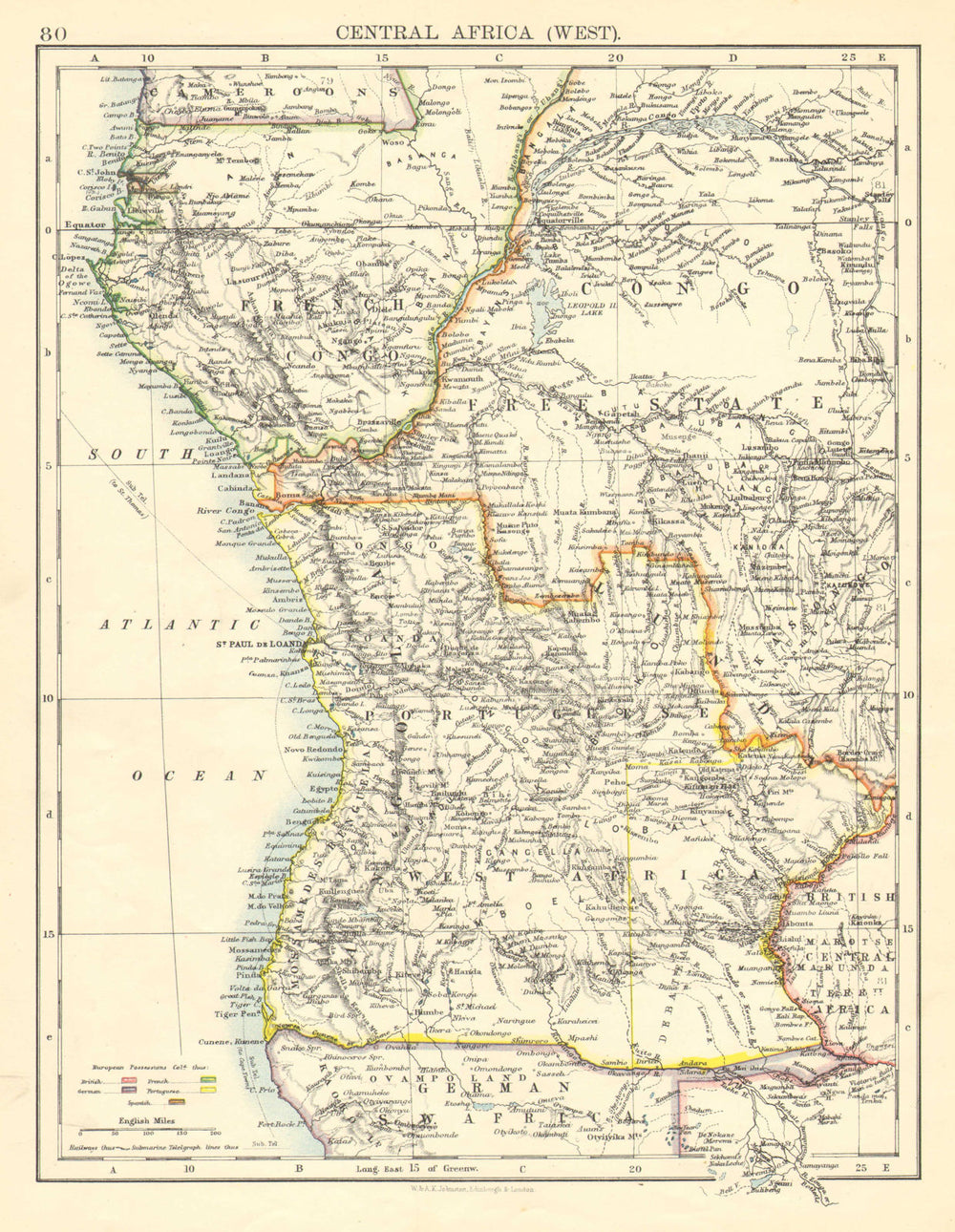 COLONIAL CENTRAL AFRICA. French Congo Free State Portuguese West Af.  1899 map
