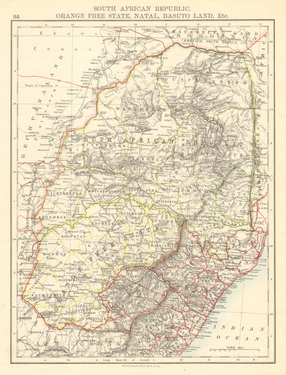 COLONIAL SOUTH AFRICA. Orange Free State Natal Basutoland SA Republic 1899 map