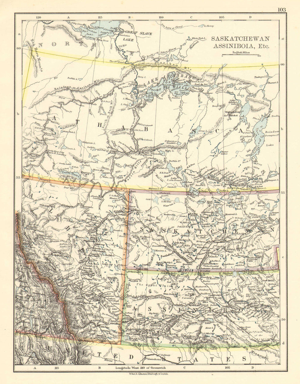CANADA PRAIRIES. Alberta Saskatchewan Assiniboia Athabasca. JOHNSTON 1899 map
