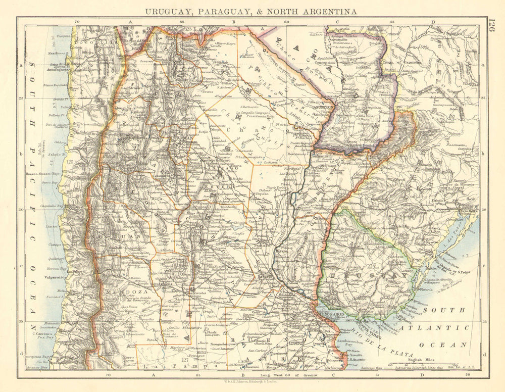 URUGUAY PARAGUAY NORTH ARGENTINA. River Plate States Chile. JOHNSTON 1899 map