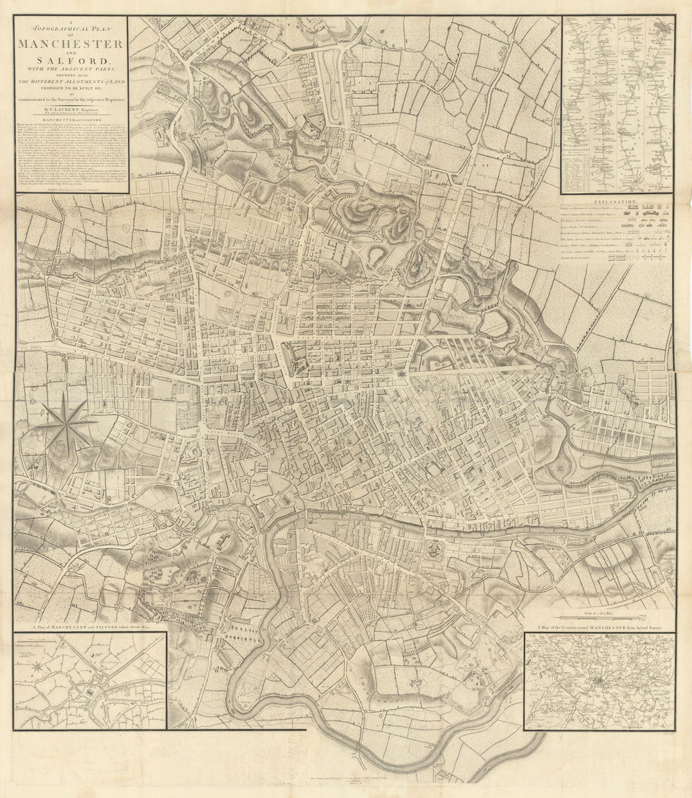 A Topographical plan of Manchester & Salford 92x105cm LAURENT/STOCKDALE 1793 map