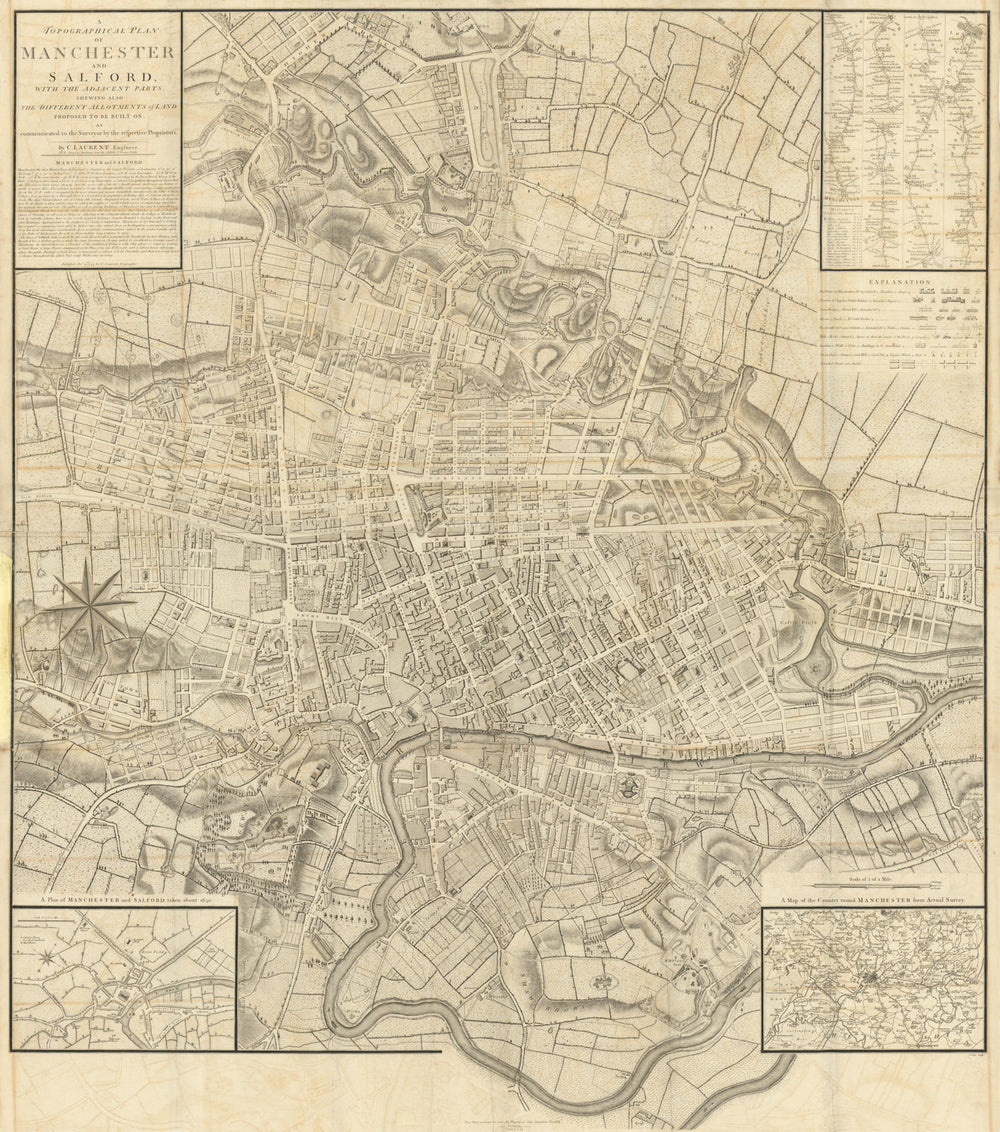 A Topographical plan of Manchester & Salford 92x105cm LAURENT/STOCKDALE 1793 map