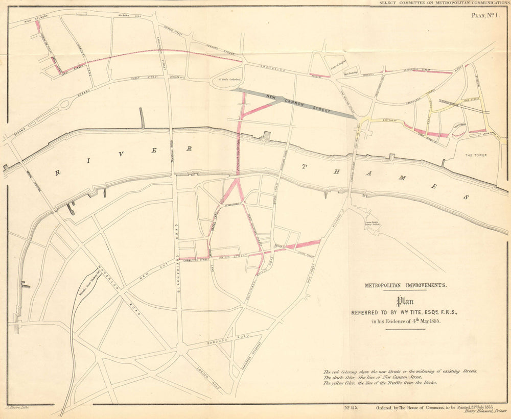 Proposed London road improvements, including ST PAUL'S BRIDGE. TITE 1855 map