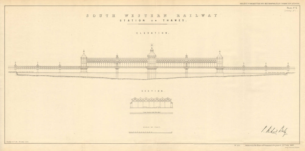 STATION-ON-THAMES Hungerford Bridge plan. Predates Charing Cross.BALY 1855 map