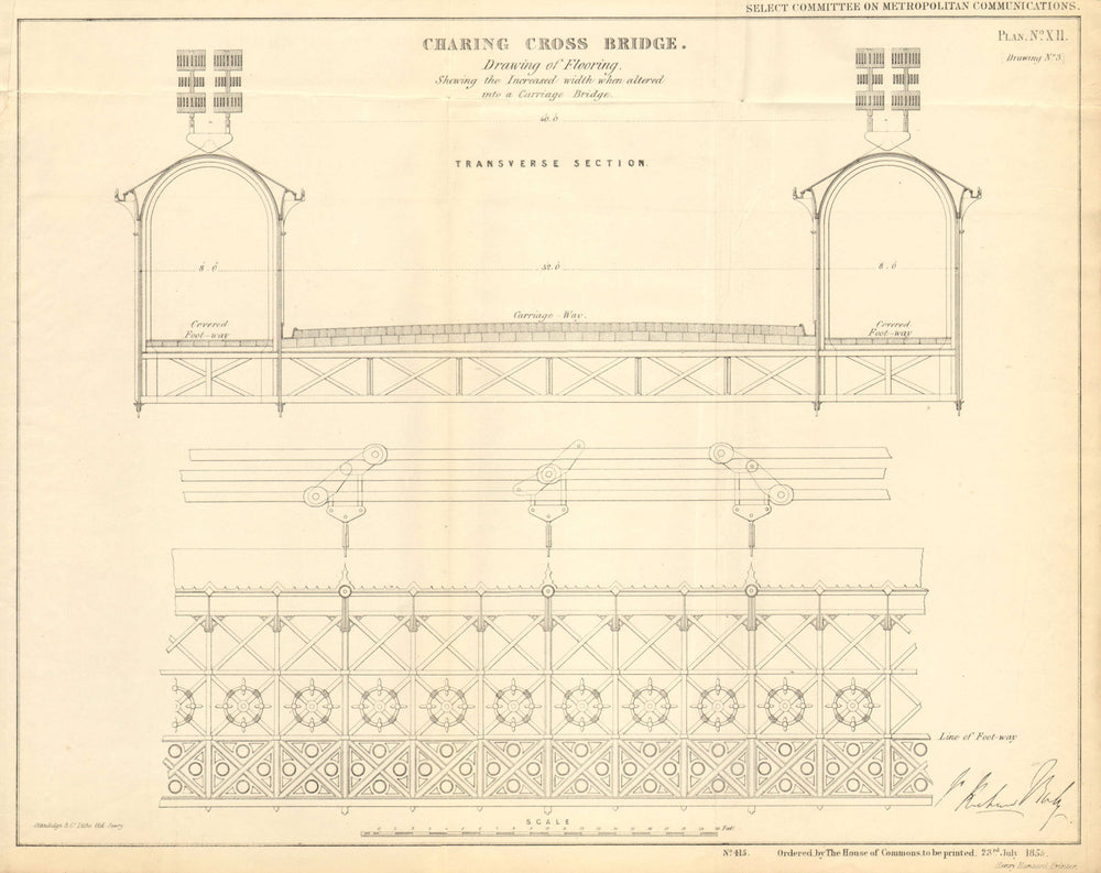 Proposed STATION ON THAMES. Hungerford/Charing Cross Bridge. BALY 1855 old map