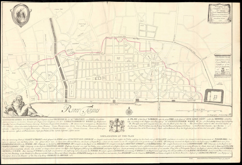 Sir Christopher Wren's Plan to rebuild the City of London. 1855 copy 1855 map