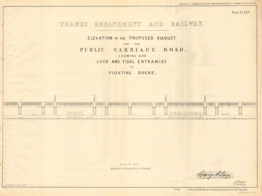 Proposed THAMES EMBANKMENT road viaduct. Locks/docks/wharves. H BIRD 1855 map