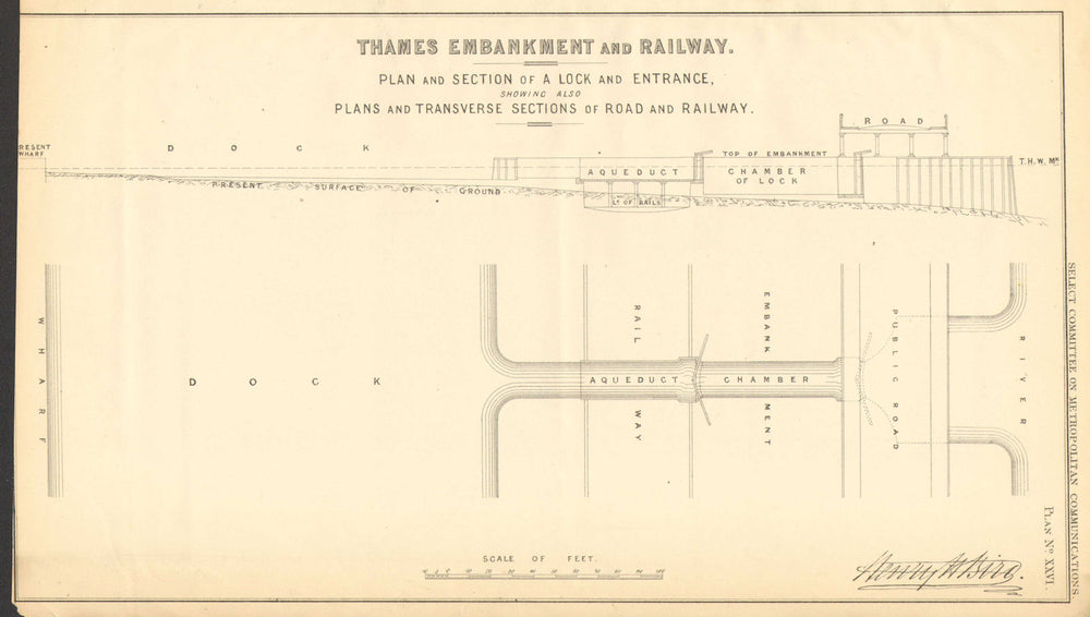 Proposed THAMES EMBANKMENT road viaduct. Lock entrance. HENRY BIRD 1855 map