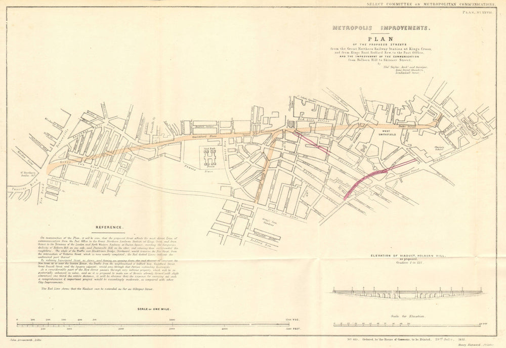 Proposed street Kings Cross-St Paul's. FARRINGDON ROAD. Thos TAYLOR 1855 map