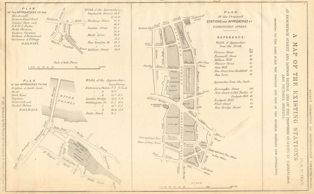 Fenchurch St London Bridge proposed City Terminus stations. PEARSON 1855 map