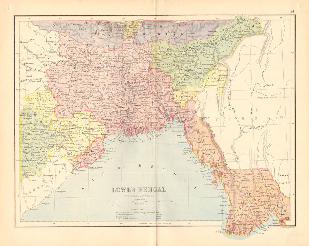 BRITISH INDIA. 'Lower Bengal'. Burmah Tipperah. Bangladesh.BARTHOLOMEW 1876 map