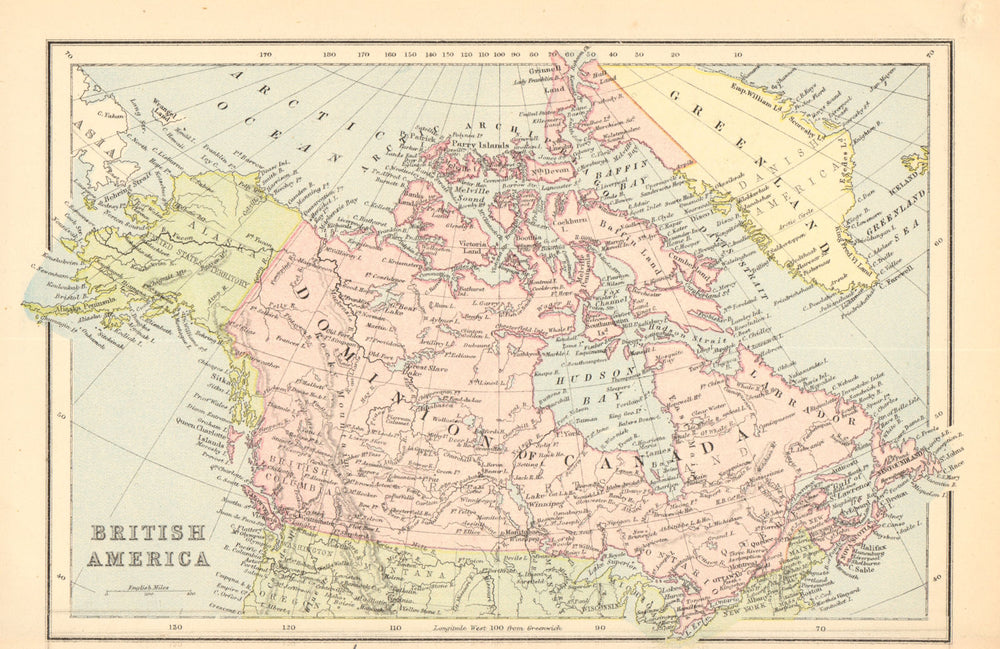 BRITISH AMERICA. Dominion of Canada.Shows part of Greenland as British 1876 map