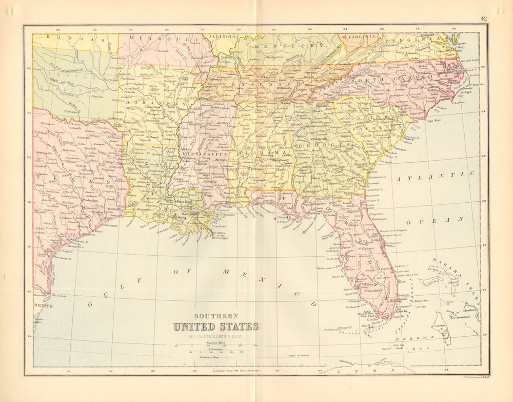 SOUTH EASTERN USA. United States. Gulf Coast Florida. BARTHOLOMEW  1876 map