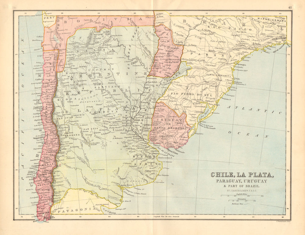 CENTRAL SOUTH AMERICA Argentina Brazil Bolivia Littoral.Banda Oriental 1876 map