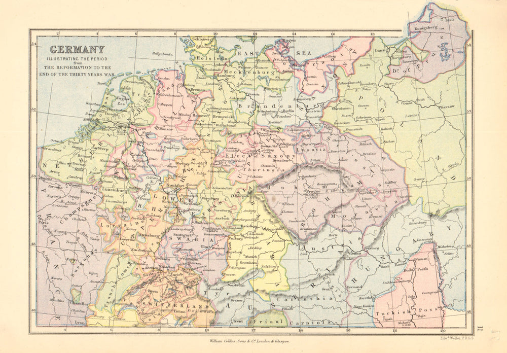 GERMANY. 'From the Reformation to the end of the thirty years war' 1876 map