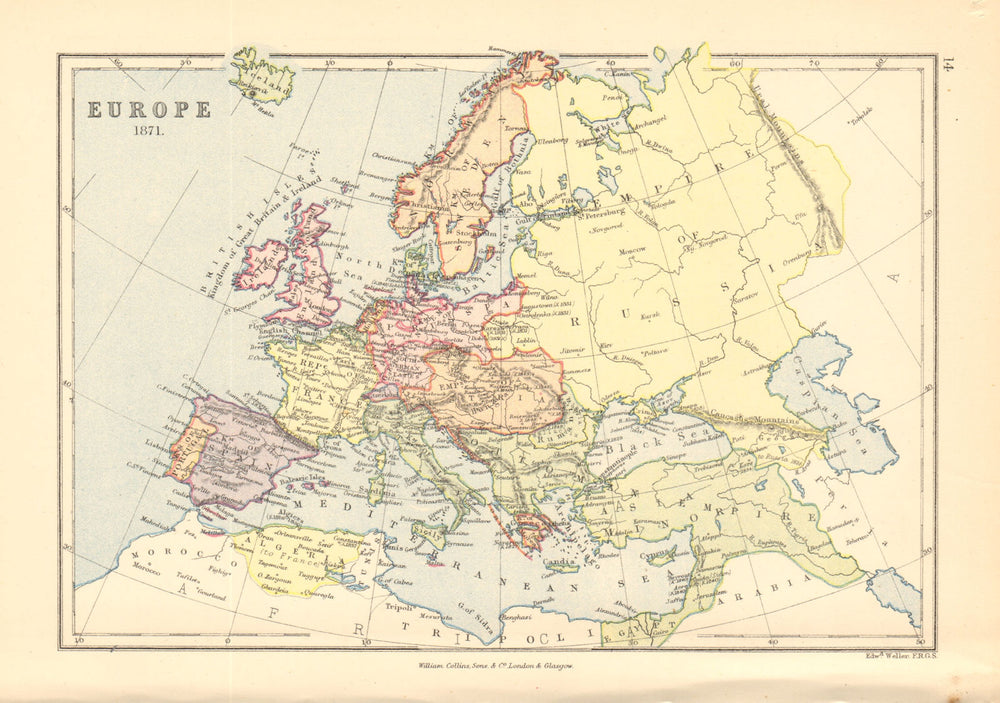 'Europe 1878'. Ottoman & Austrian Empires. BARTHOLOMEW 1876 old antique map