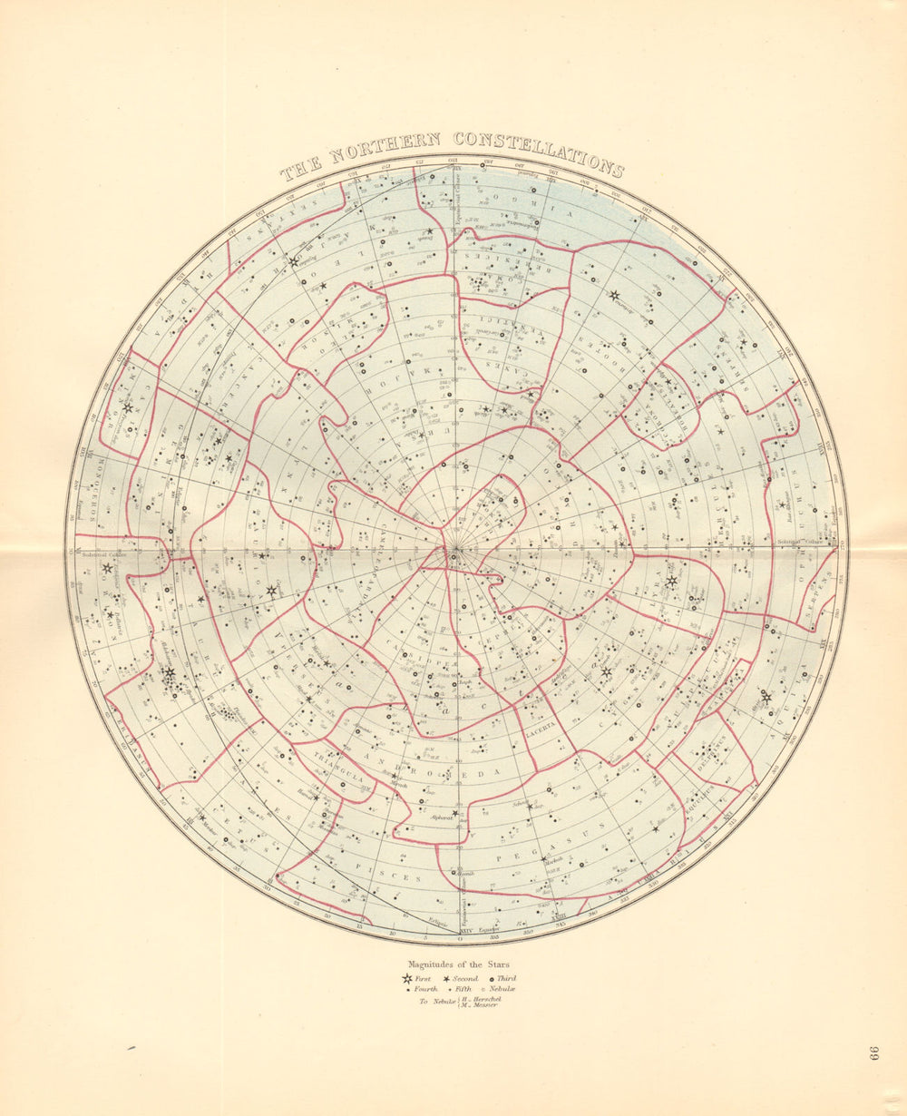 STAR CHART. 'The Northern Constellations'. Showing star magnitudes 1876 map
